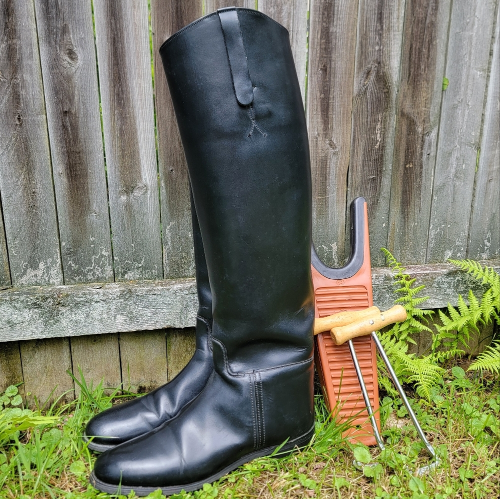 Vintage Imperial Tall Black Leather Riding Equestrian Boots Size 6.5 England